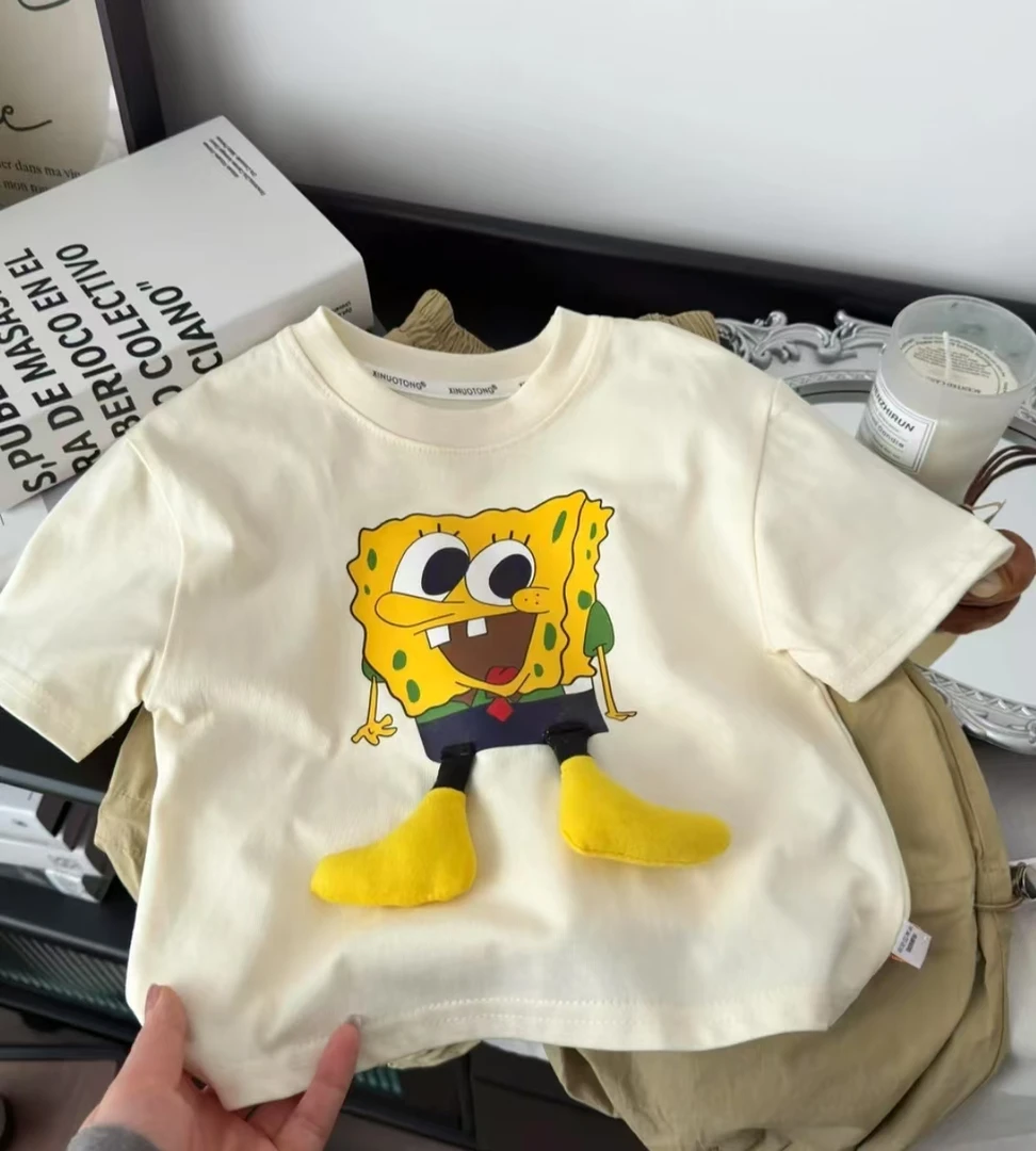 2025新款儿童时尚印花立体玩偶百搭休闲短袖卡通T恤纯棉宝宝宽松