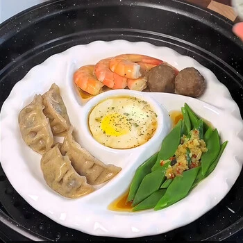 风车盘分格陶瓷菜盘家用宴客卤味盘白色餐具网红蒸家用陶瓷菜