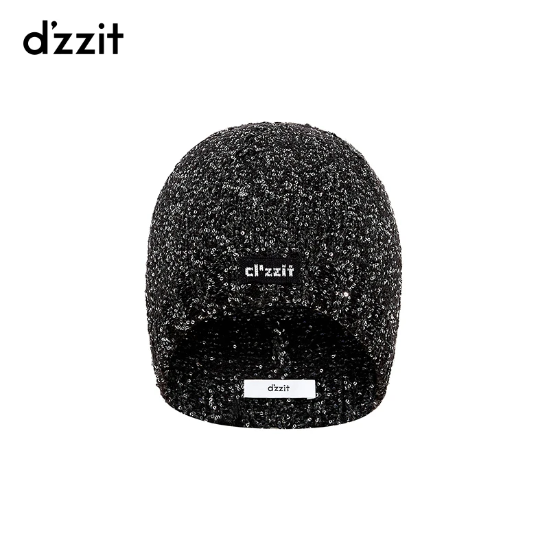 dzzit地素闪亮针织帽休闲潮流珠片混纺设计黑色帽子女3I3Z503