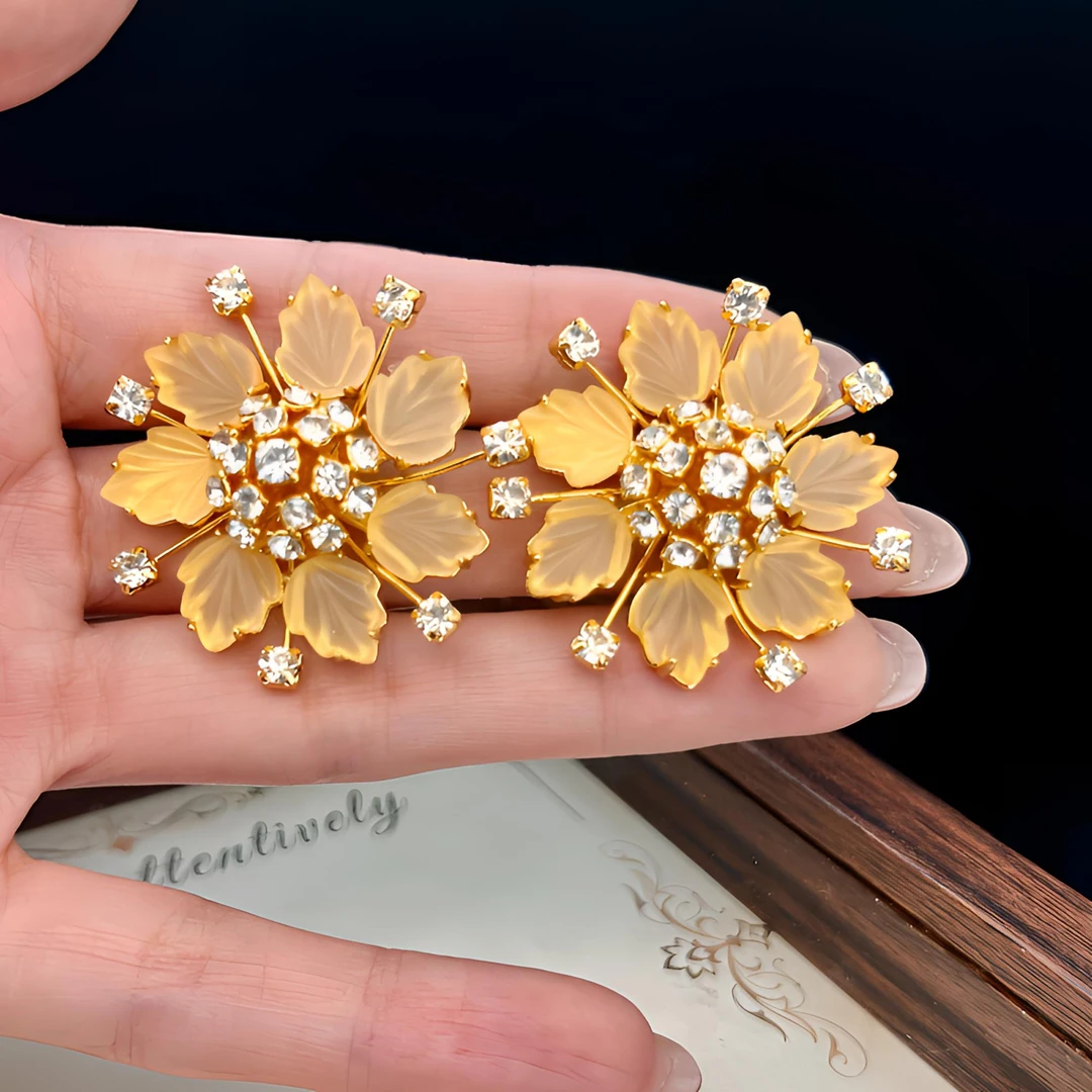 铜合金树脂耳饰 复古时尚优雅宫廷风黄色气质仙女风耳饰