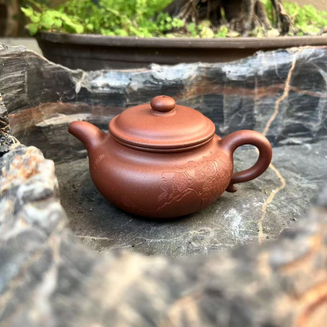 【大亨仿古】40目底槽青带刻绘精工半手270cc大容量紫泥紫砂壶