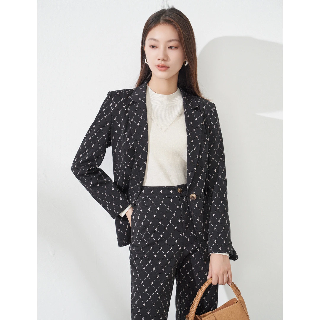 【晨粉专享价】秋冬经典品牌老花气质通勤西装外套女高级感西服