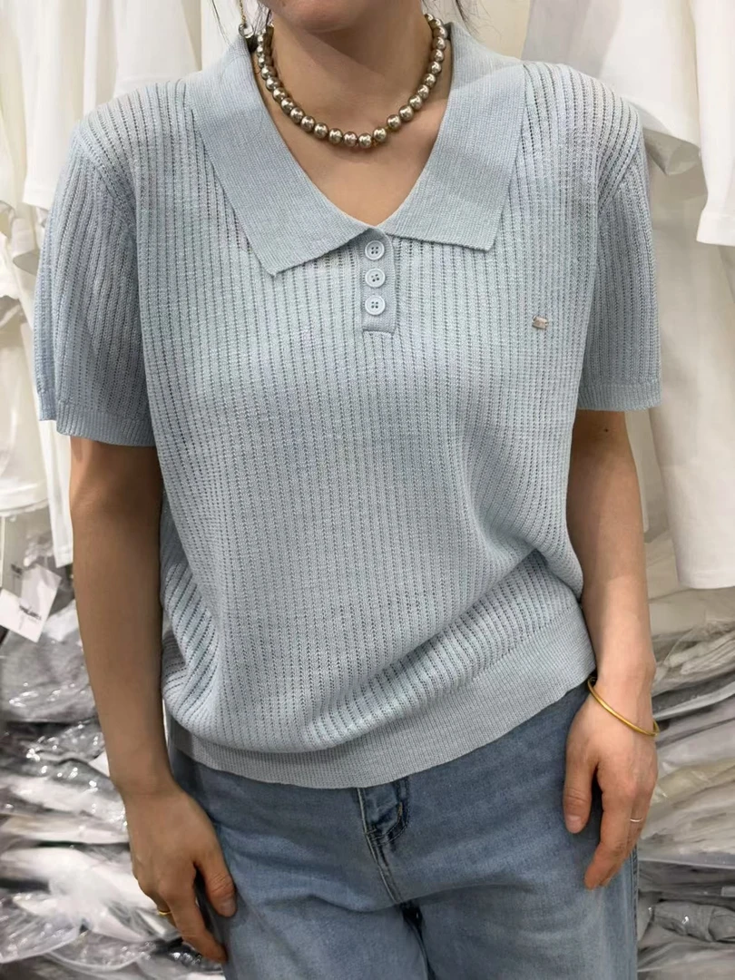 韩系简约Polo领冰丝针织衫时尚百搭，夏日优雅气质拉满！
