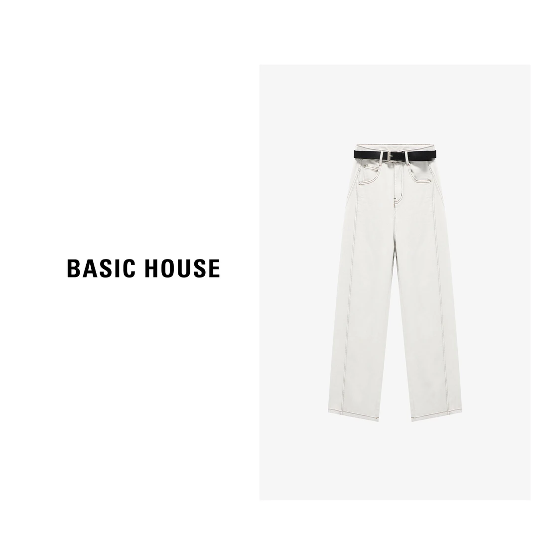 Basic House/百家好百搭宽松高腰休闲直筒牛仔裤-B0625H5E692