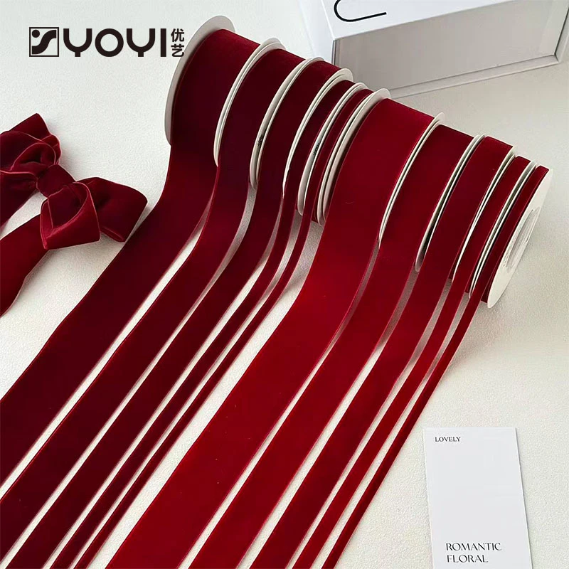 优艺 红丝绒丝带系列天鹅绒织带高质感绒带蝴蝶结鲜花礼品包装