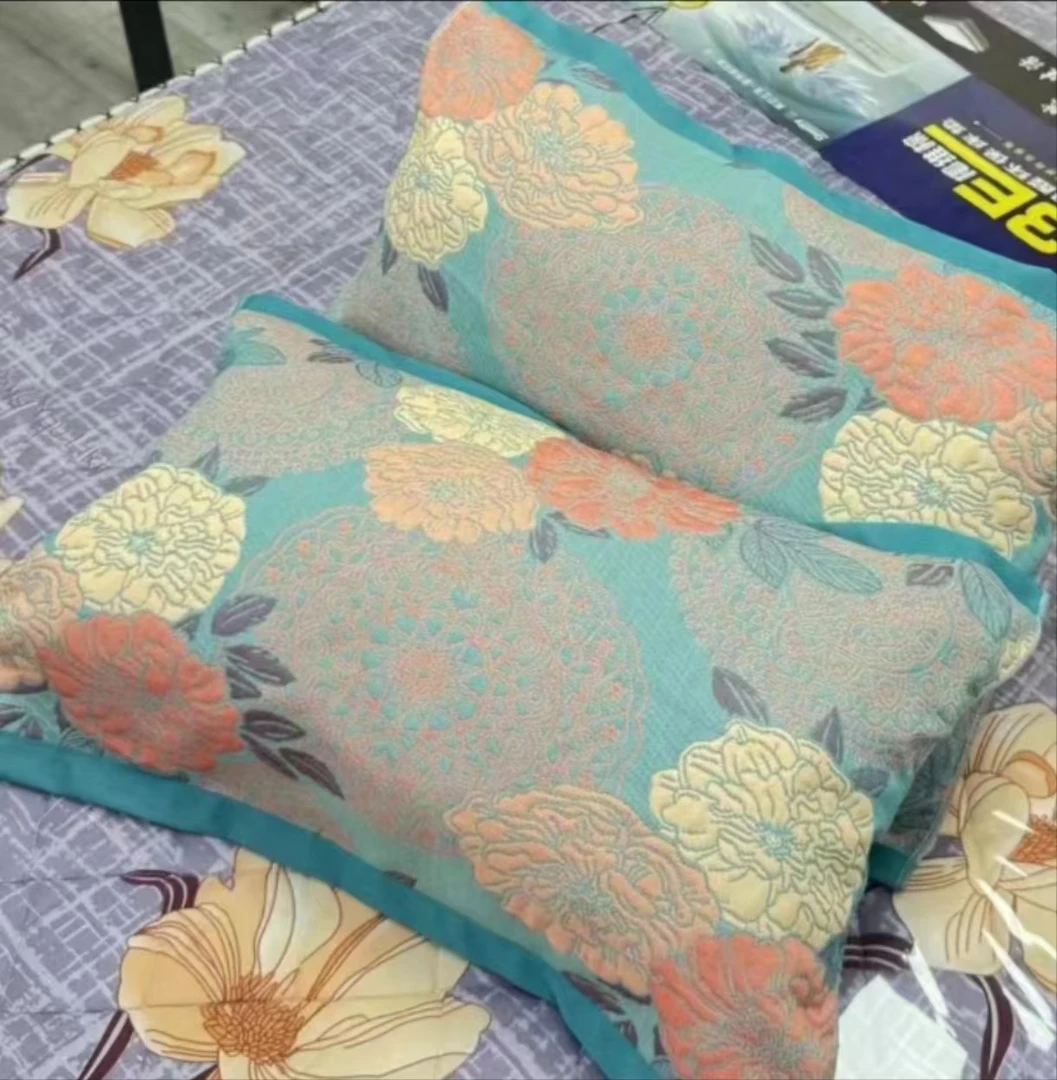 蓝色牡丹52*78高密枕巾柔软高档透气枕巾