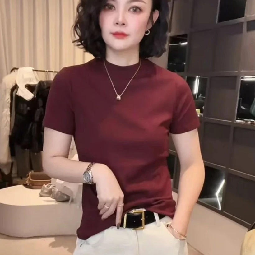【专柜正品】女士正肩棉质短袖圆领T恤夏季纯色复古显瘦百搭上衣268