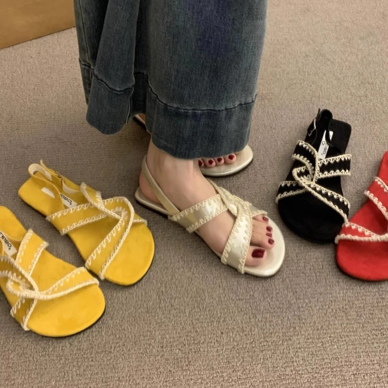 平底小众设计凉鞋仙女鞋子2025新款夏季软底沙滩鞋百搭舒适罗马鞋