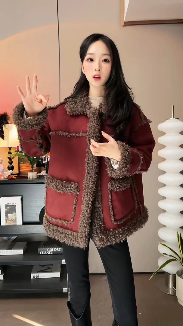 【澒澒定制】冬季防寒毛毛一体加厚外套女气质轻奢时尚百搭女款