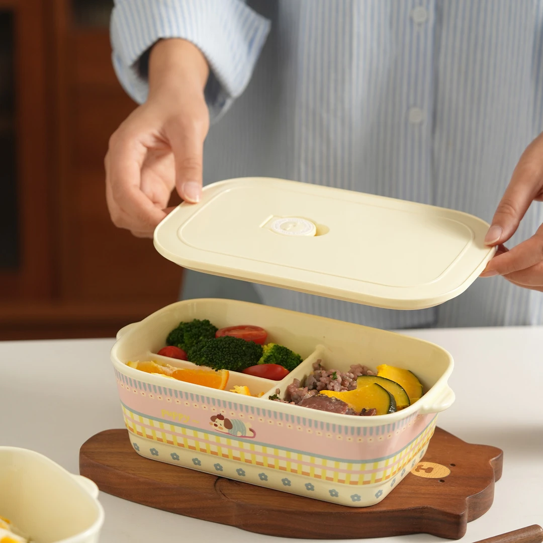 肆月趣柔陶瓷便当盒学生上班族2025新款分格大容量饭盒高颜值