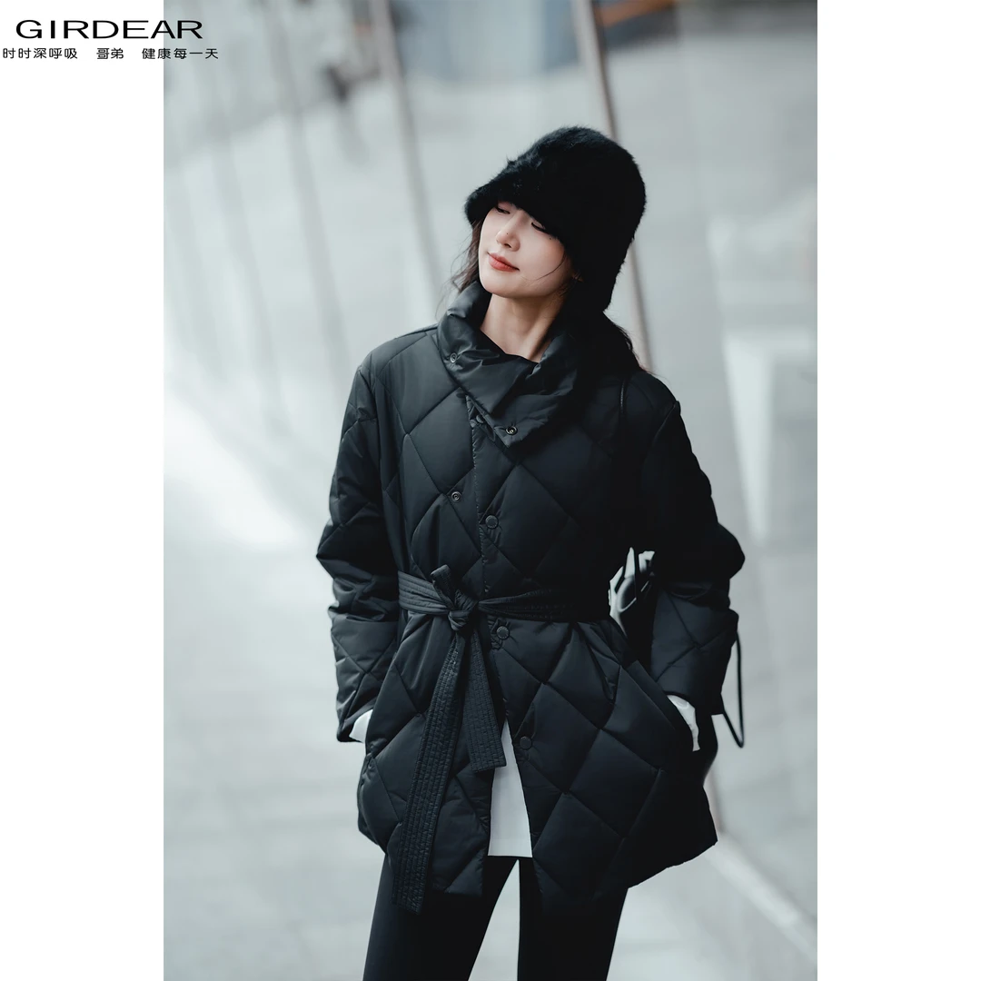 GIRDEAR/哥弟冬季citywarm暗黑美学系腰新雪丽中长款棉衣 1400729