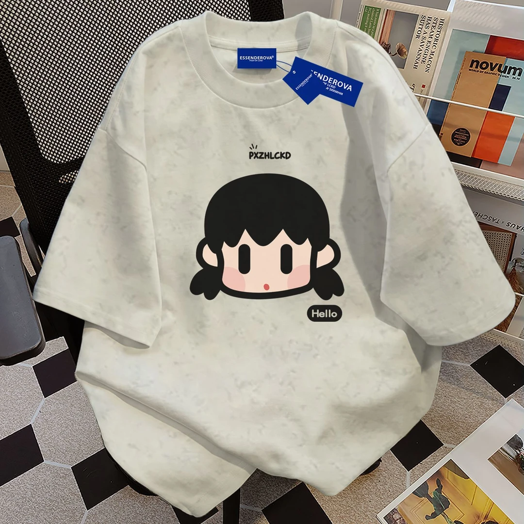 100%纯棉韩版可爱字母扎染短袖t恤男女夏季爆款通勤圆领情侣上衣