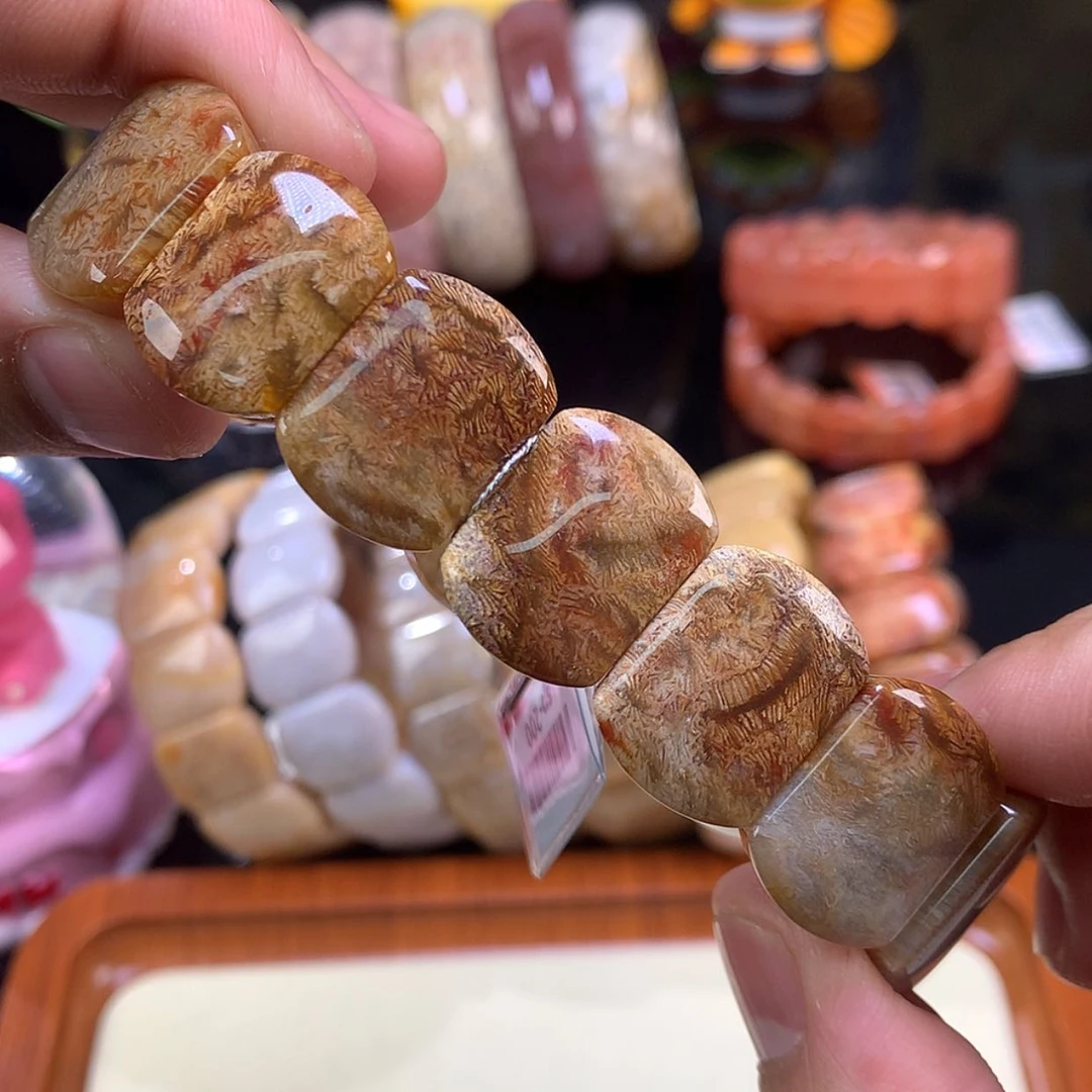 【闪购商品】颈饰未镶嵌硅化珊瑚(珊瑚玉)25号油墨花虫纹