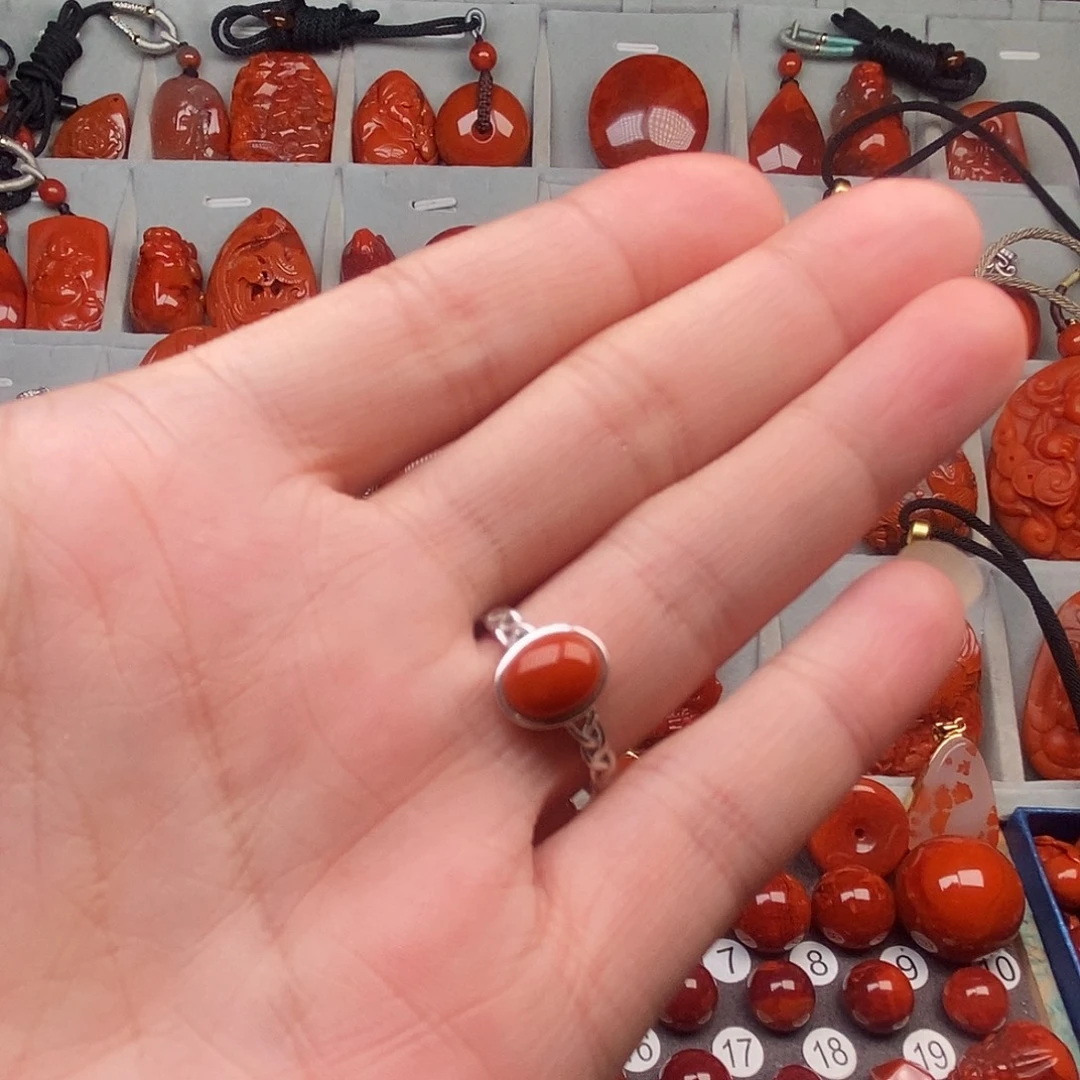 南红玛瑙银S925镶嵌戒指