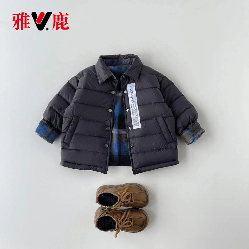 【亲子装】雅鹿儿童羽绒服现货男童女童新款双面双穿中大童90绒子