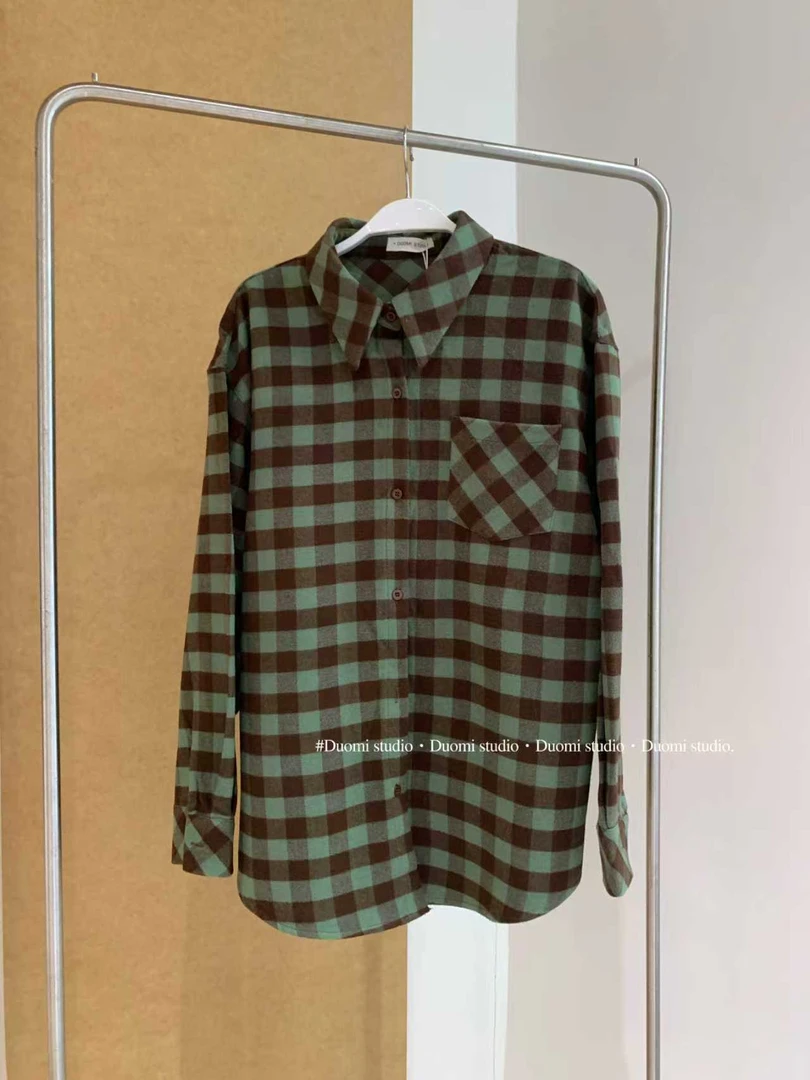 【DUOMI】秋季新款女装百搭时尚小众风格设计感格子衫Q5865