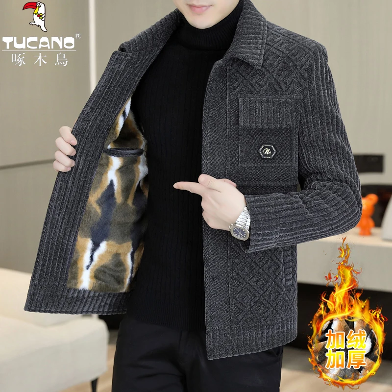 TUCANO/啄木鳥【加绒加厚】冬季时尚印花翻领保暖男呢子夹克韩版帅