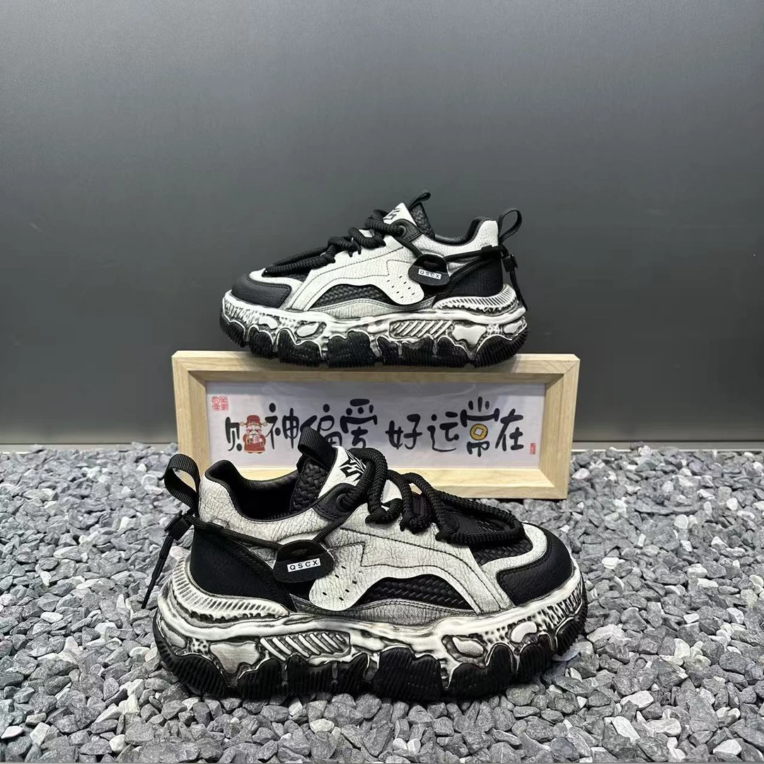 男士复古老爹鞋加绒保暖擦色做旧厚底增高男鞋时尚潮流运动休闲鞋