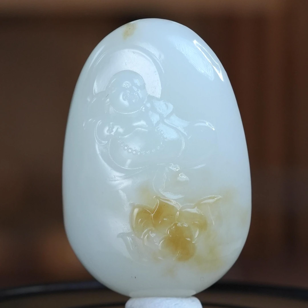 Lot16.和田糖白玉弥勒佛挂件/47793/拍宝