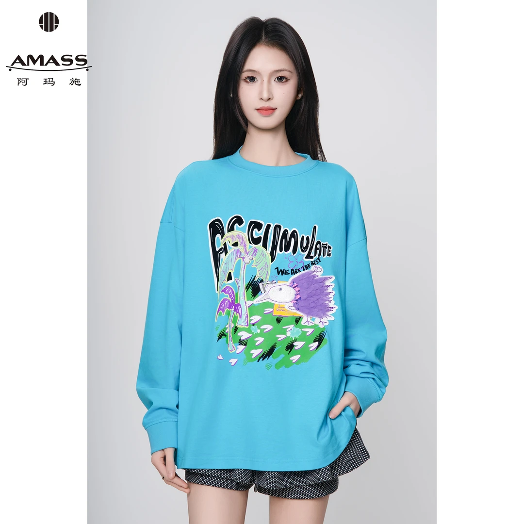 AMASS/阿玛施春夏新款涂鸦设计韩版时尚圆领宽松长袖卫衣女530089