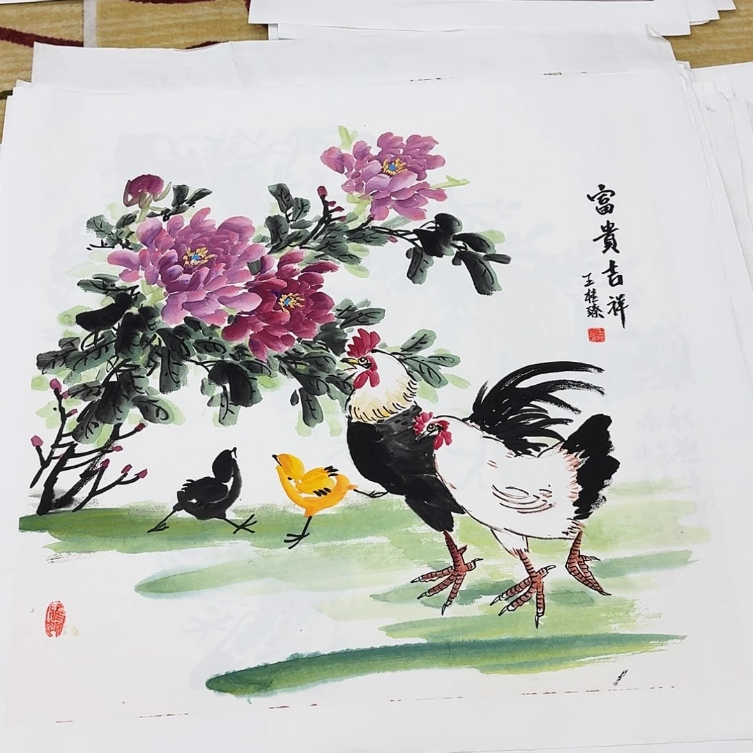 国画微瑕四尺斗方手绘作品