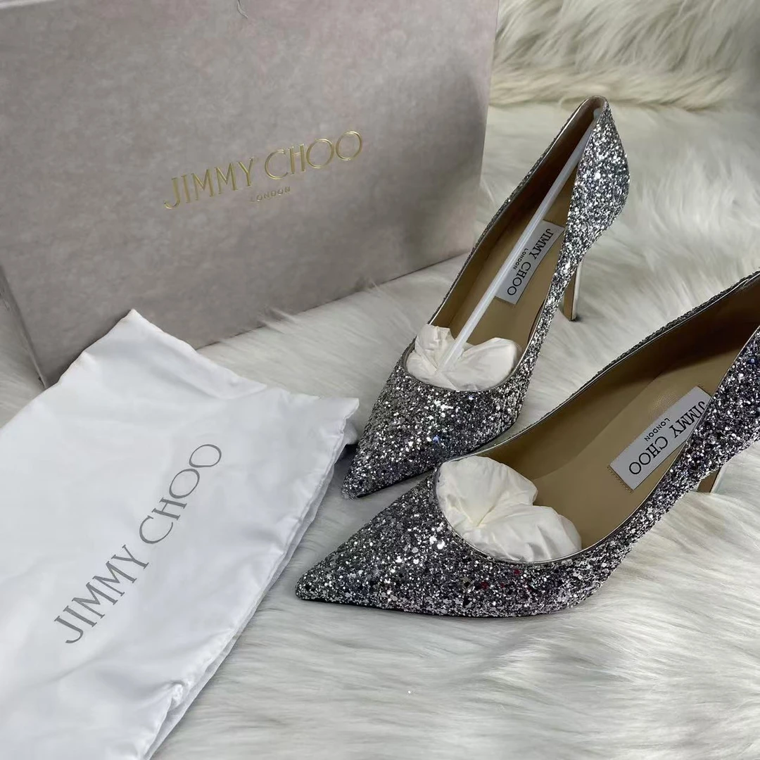 99新 JIMMY CHOO/吉米周 38码/Seven精选/银色亮片高跟鞋 xxs756