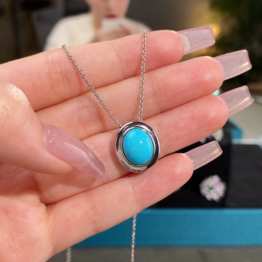 绿松石铂Pt950镶嵌颈饰3.46ct