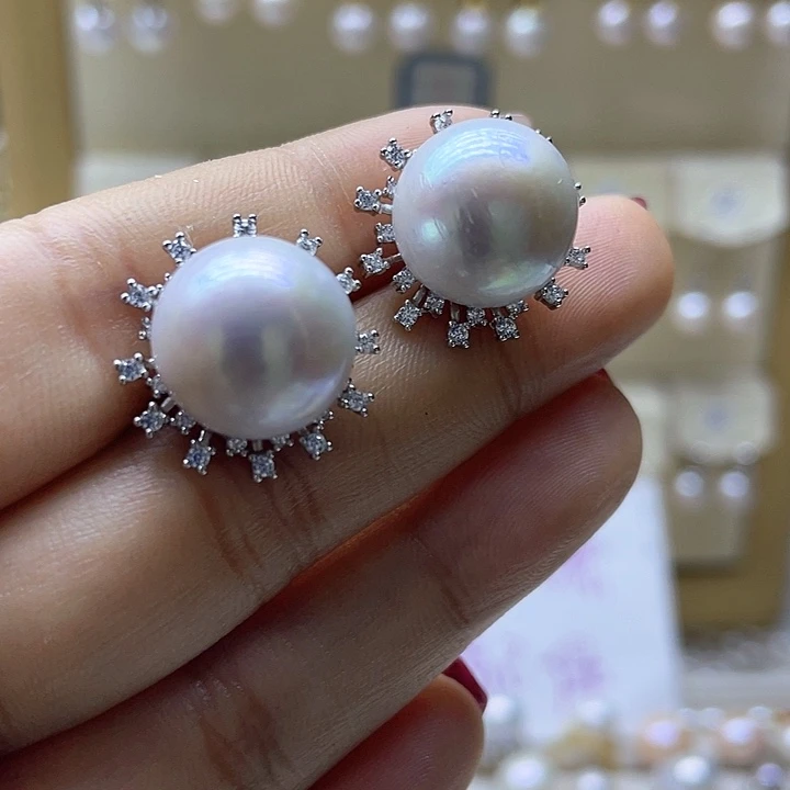 淡水珍珠耳饰银S925镶嵌