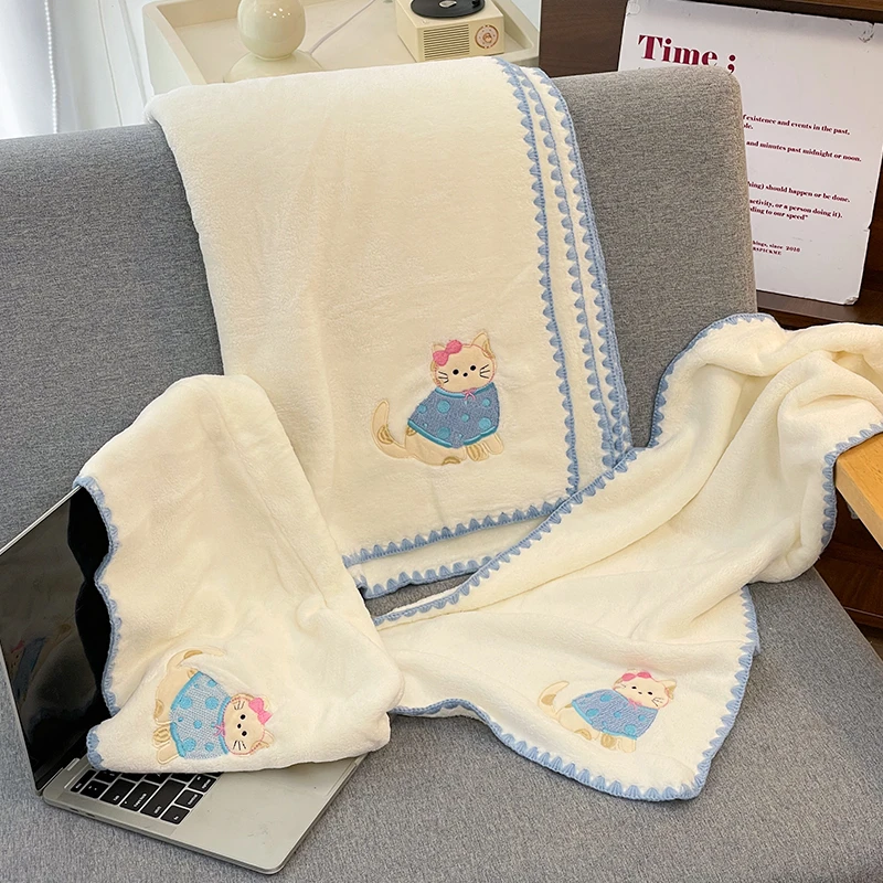 可爱猫咪毛巾浴巾三件套学生宿舍女士干发帽吸水不掉毛住校好物