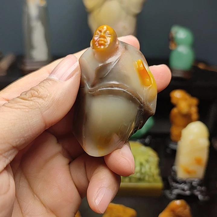 寿山石印石手把件摆件