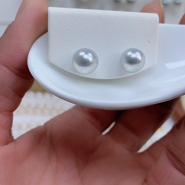 耳钉18K金镶嵌海水珍珠8mm