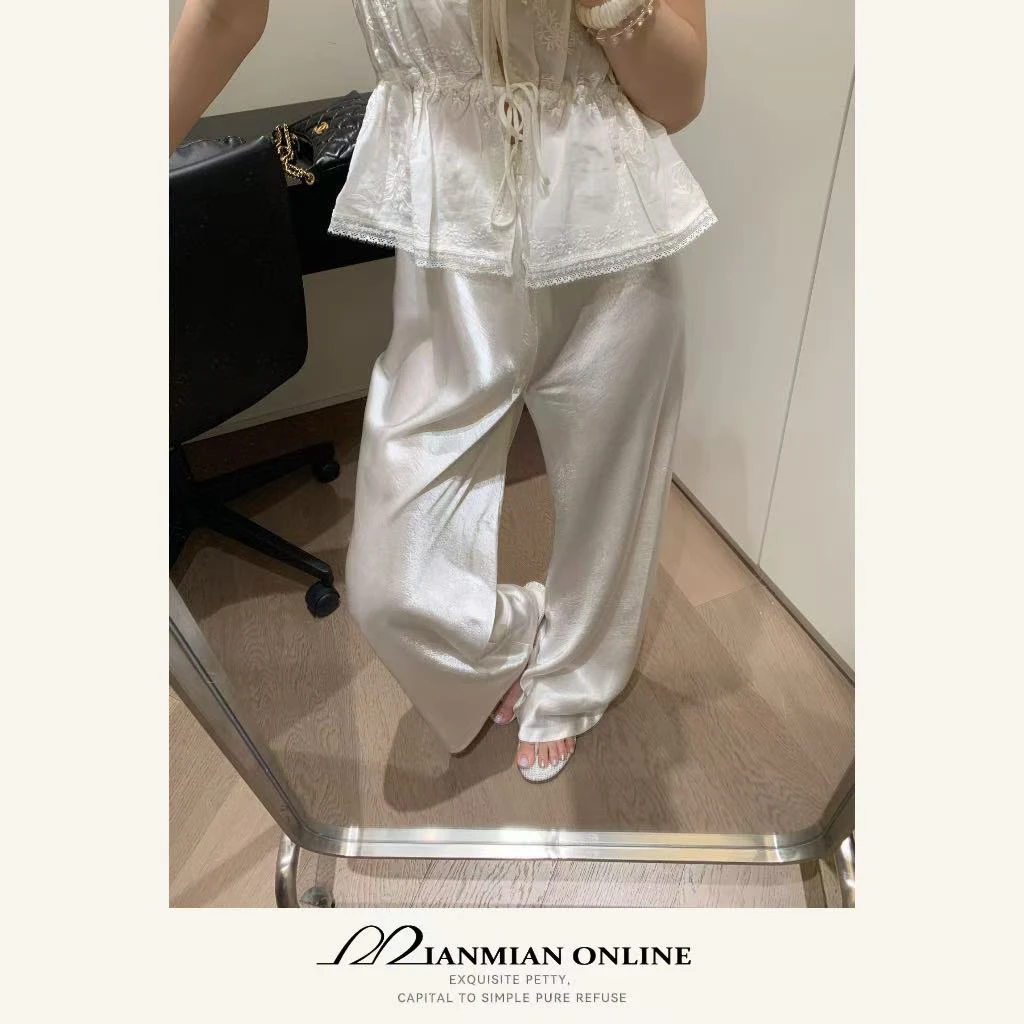 【福利款NO退NO 换】“白桃气泡”垂感缎面直筒阔腿休闲百搭长裤1219