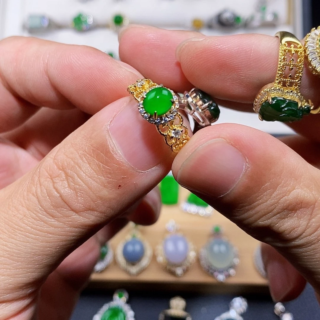 银S925镶嵌戒指翡翠童*戒指