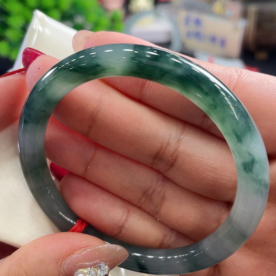 未镶嵌手镯翡翠胶润蓝花细圆条55圈2号气质