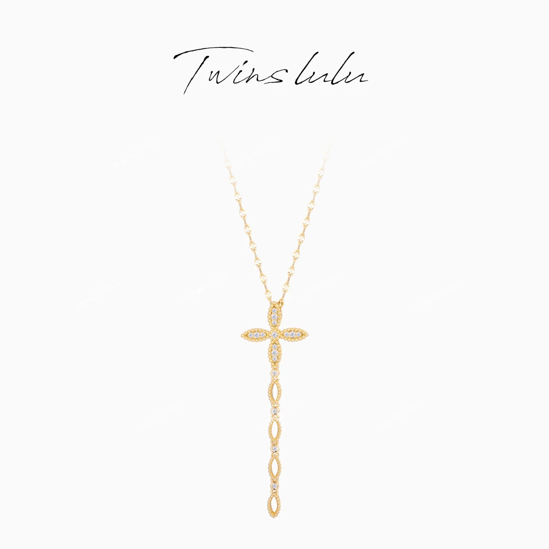TWINS LULU 镀K金 时尚气质高级感四叶十字架流苏项链TSJ7956