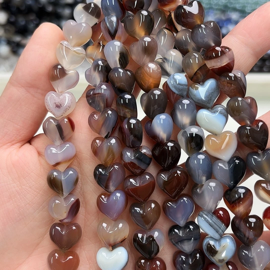 玛瑙/玉髓未镶嵌珠宝半成品卡12共生飘花玛瑙屁桃爱心短条