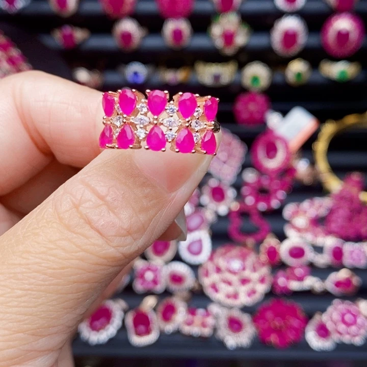 红宝石戒指银S925镶嵌