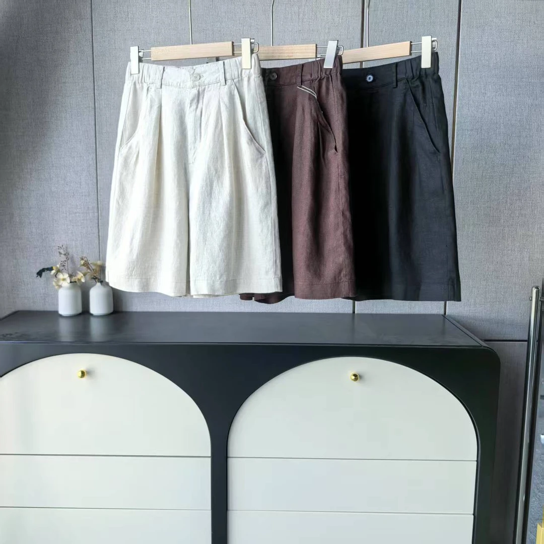 木子家I    5567【亚麻短裤】老钱风捏褶百搭休闲裤