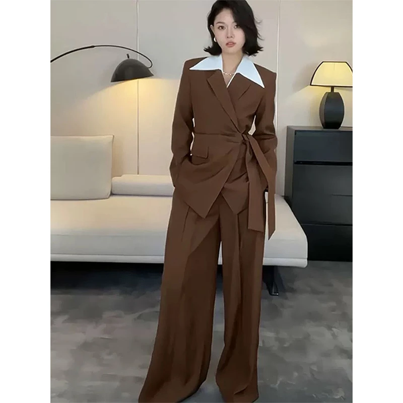 高端大码老钱风西装套装女秋季松弛感通勤气质西服长裤两件套胖mm