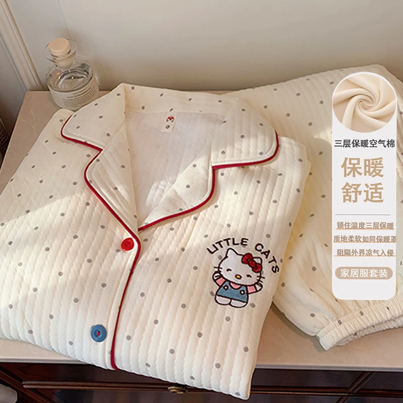【波点kt】保暖睡衣女秋冬款加厚空气绵可爱可外穿两件套长袖家居服