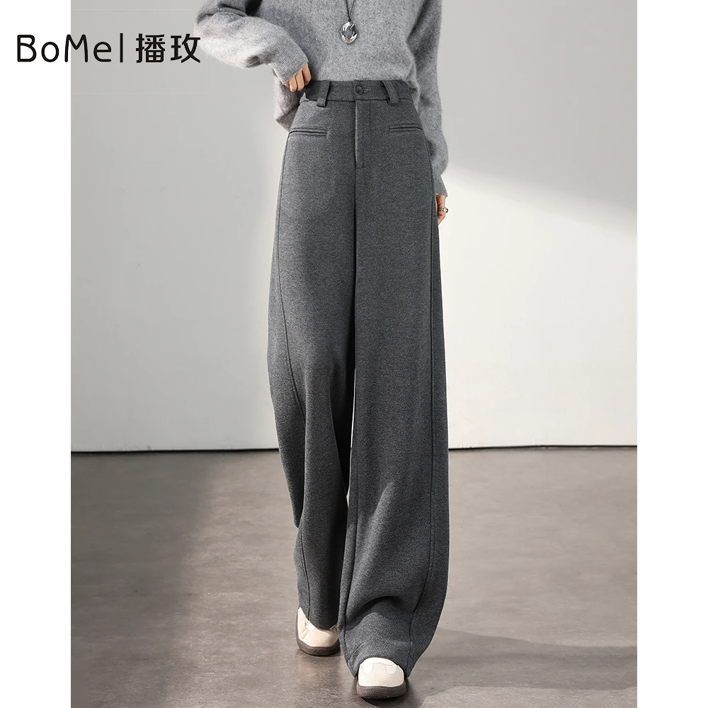 BOMEI播玫冬季加厚醋酸羊毛高腰遮肉显瘦直筒裤女休闲裤