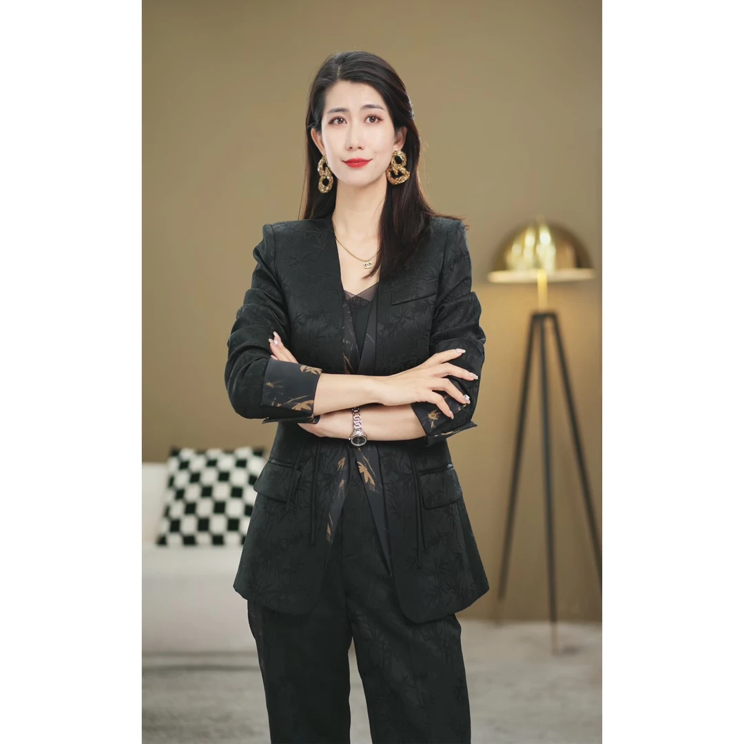 【伊美轻奢】2025设计师黑色显瘦休闲通勤套装气质时尚外套