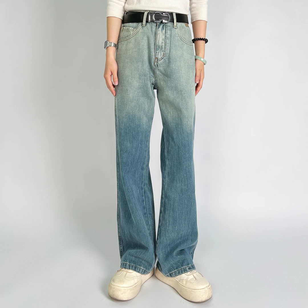 【MadeStyle】春季新款Cleanfit渐变蓝美式复古直筒百搭牛仔裤7802