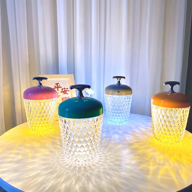 网红水晶松果创意卧室钻石触摸遥控手提式台灯智能温馨氛围小夜灯