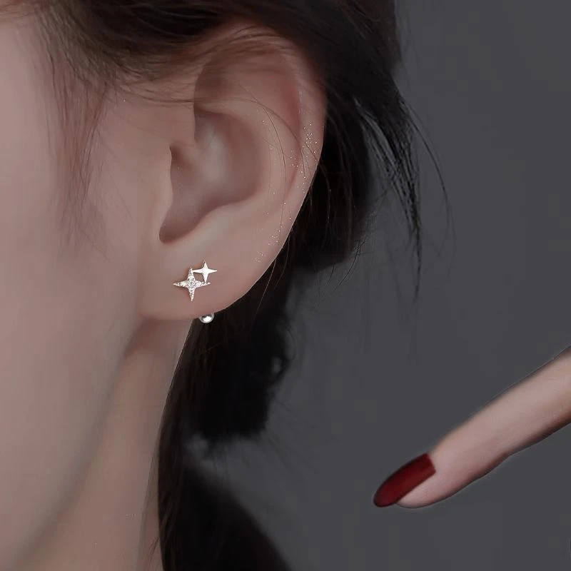 纯铜大理石耳饰 999纯银闪锆星星耳钉新款2025爆款耳环养耳洞睡觉