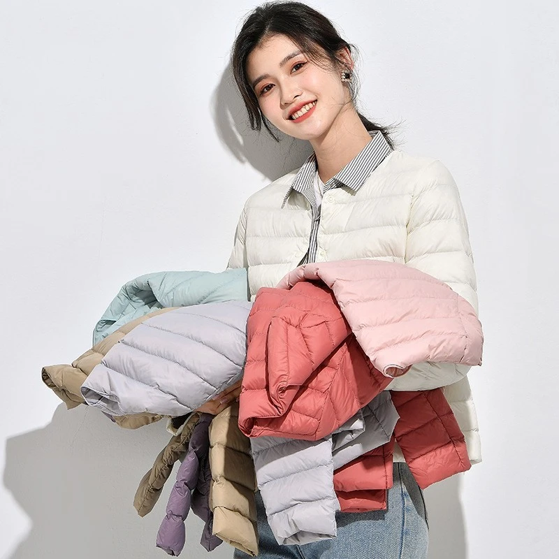 《001轻薄款》U家同款日系白鸭绒可圆领可V领外套内搭无领羽绒服