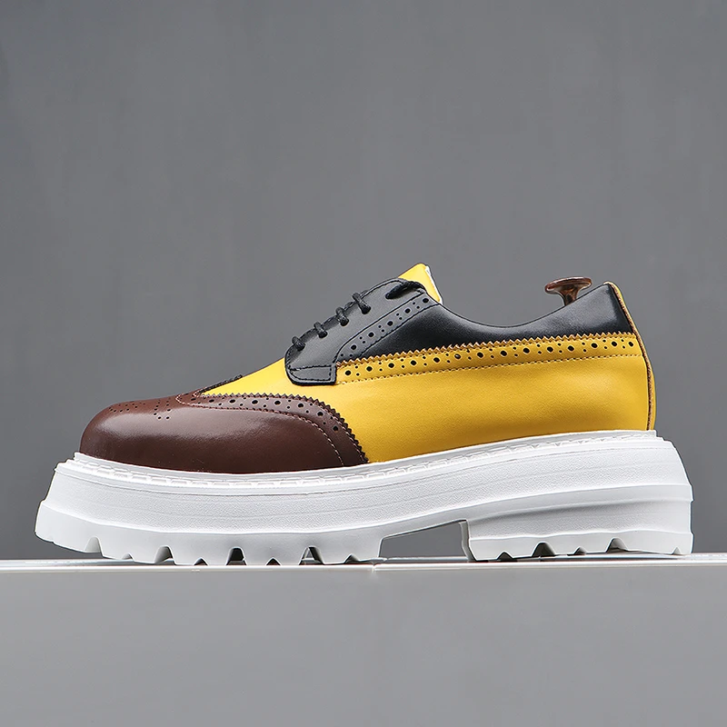 男鞋真皮大头休闲皮鞋厚底透气舒适增高2025春秋新款牛皮款厚底潮