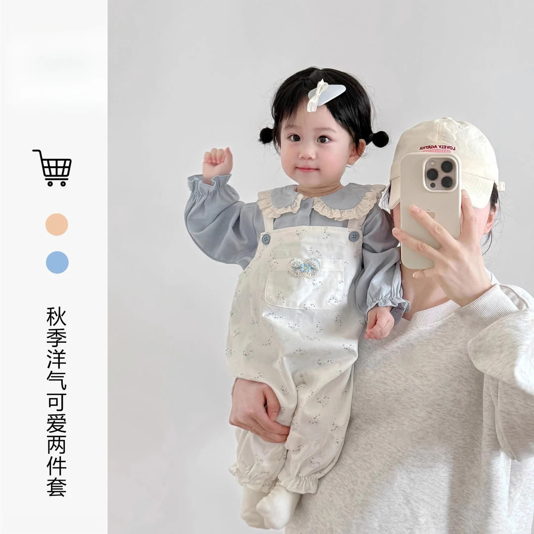婴儿套装秋季衣服超萌背带裤洋气衬衫宝宝秋装可爱连体裤长袖上衣