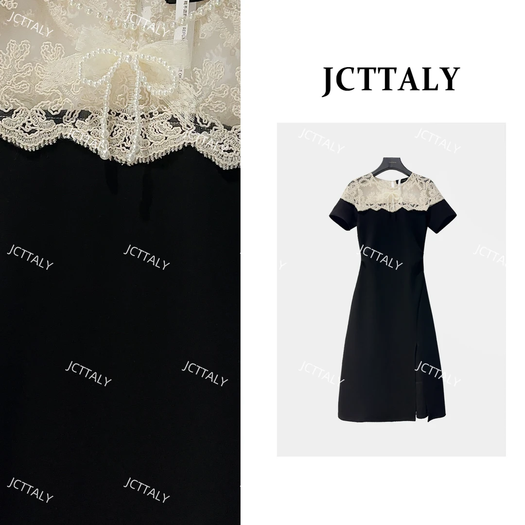 【Linda】【30】长裙拼接短袖少女风连衣裙开叉修身长款显瘦NH-A009