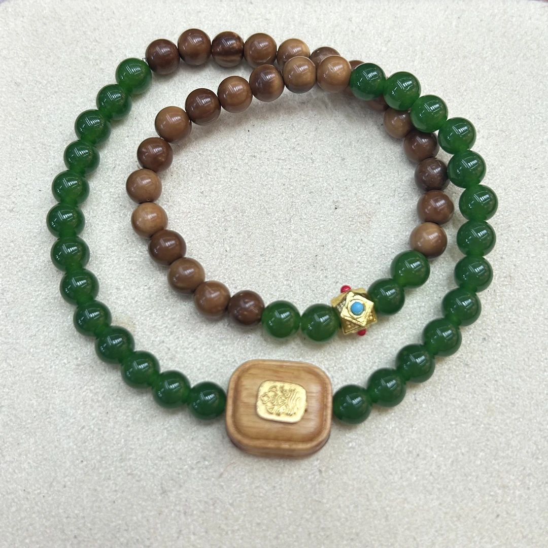 库克绿珠扎基双圈手串0057